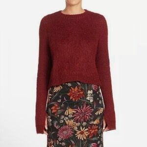 Cinq a Sept Issa Mohair Pullover Slit Cuff Sweater Pomegranate Red Medium